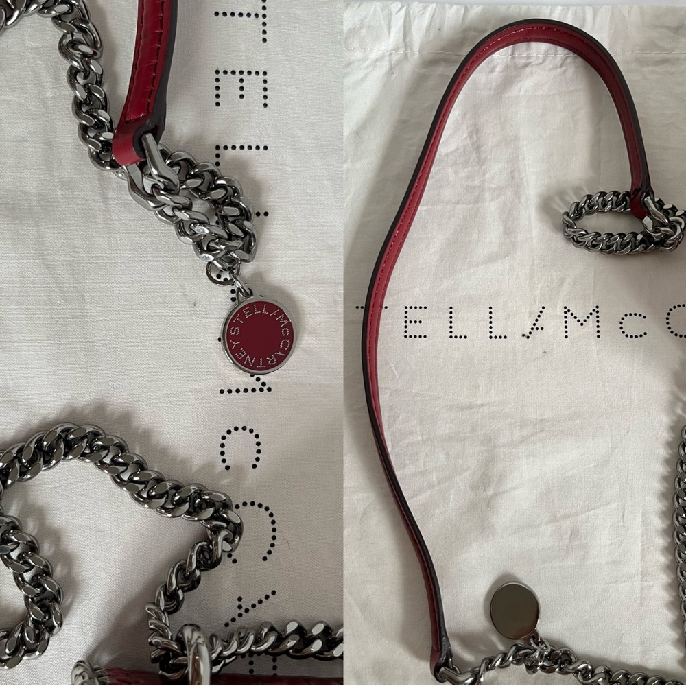 Stella McCartney Embossed Crocodile Effect Falabella Box Shoulder Bag Dark Red - Picture 13 of 14